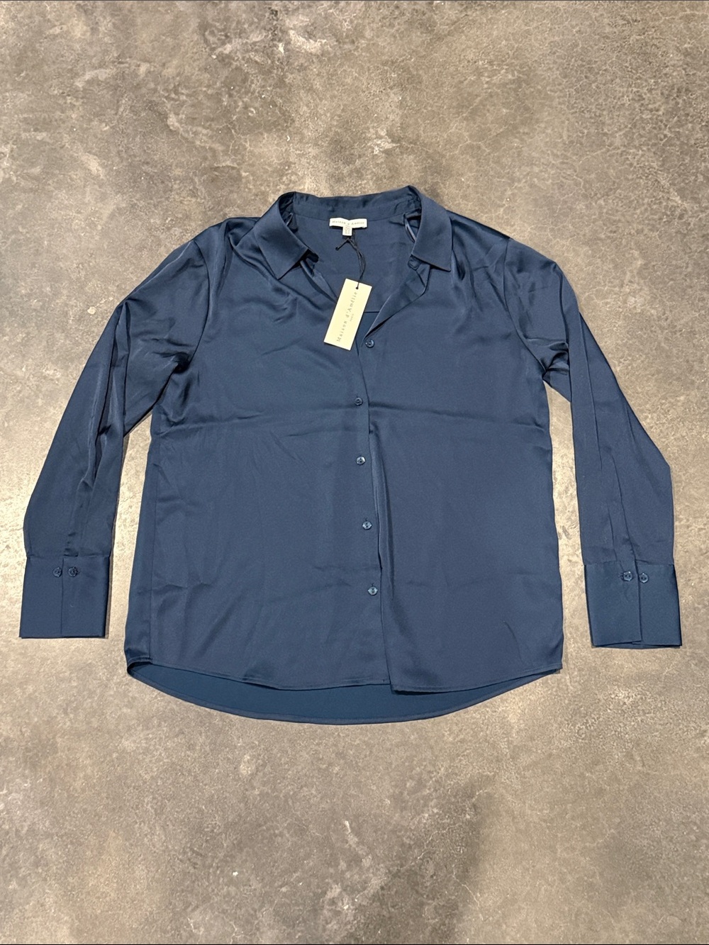Maison D’Amelie Women’s satin Navy Button-Up Shirt Paris